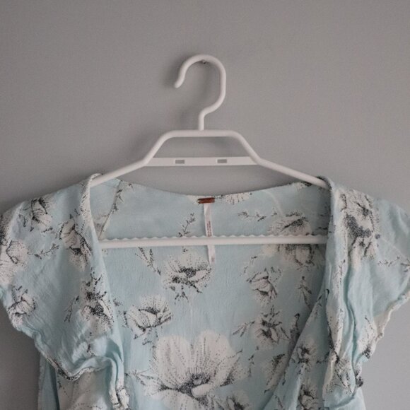 Free People Womens Blue Sz L French Quarter Mini Floral Wrap Sleeveless Dress - Picture 4 of 15